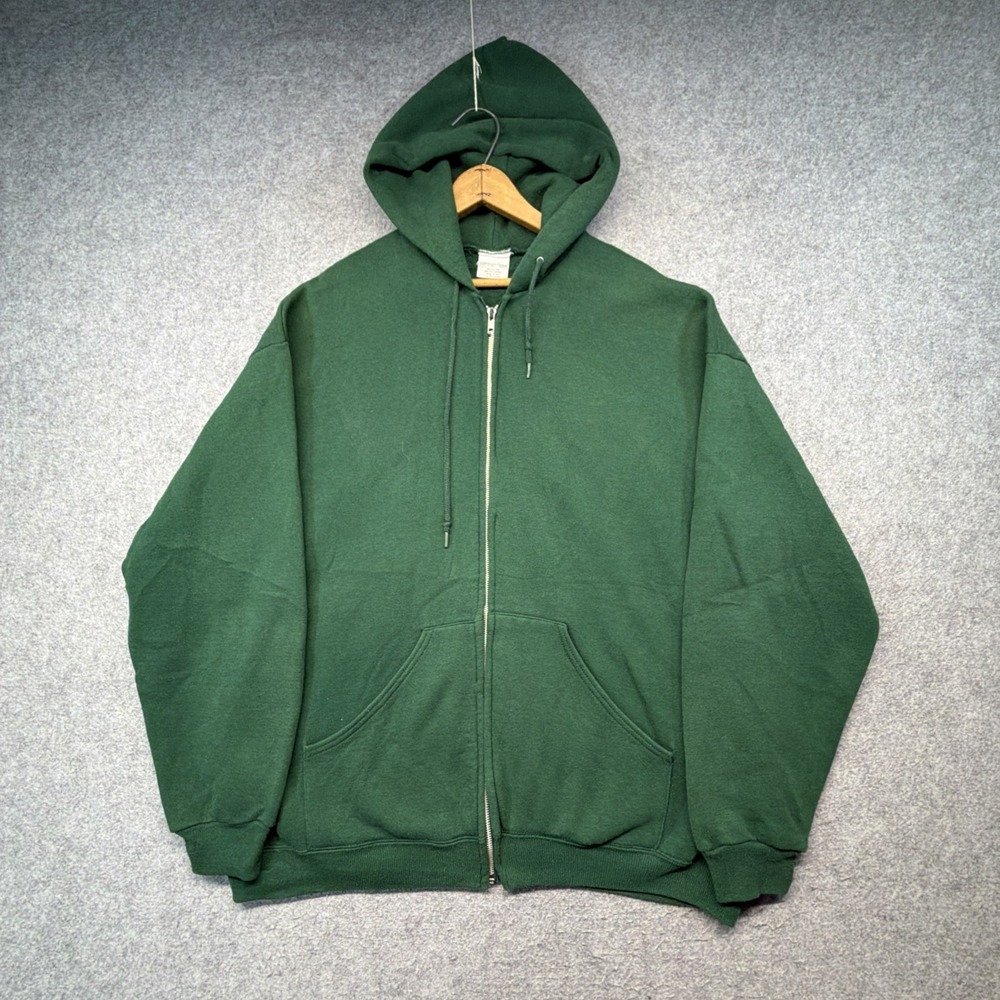 Vintage Blank Full Zip Hoodie XXL Green 90s Made In USA